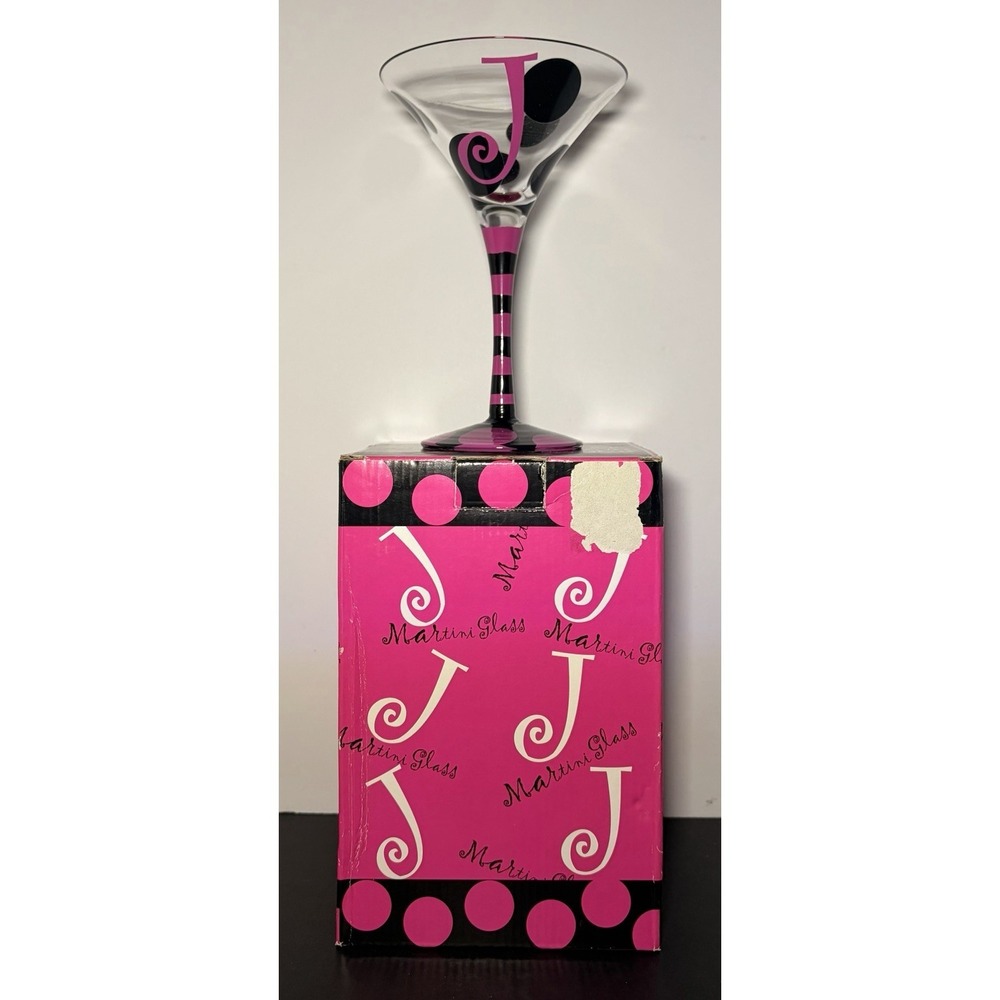 Monogram Martini Glass Pink Black Letter J MSC Brand Mainstreet Collection